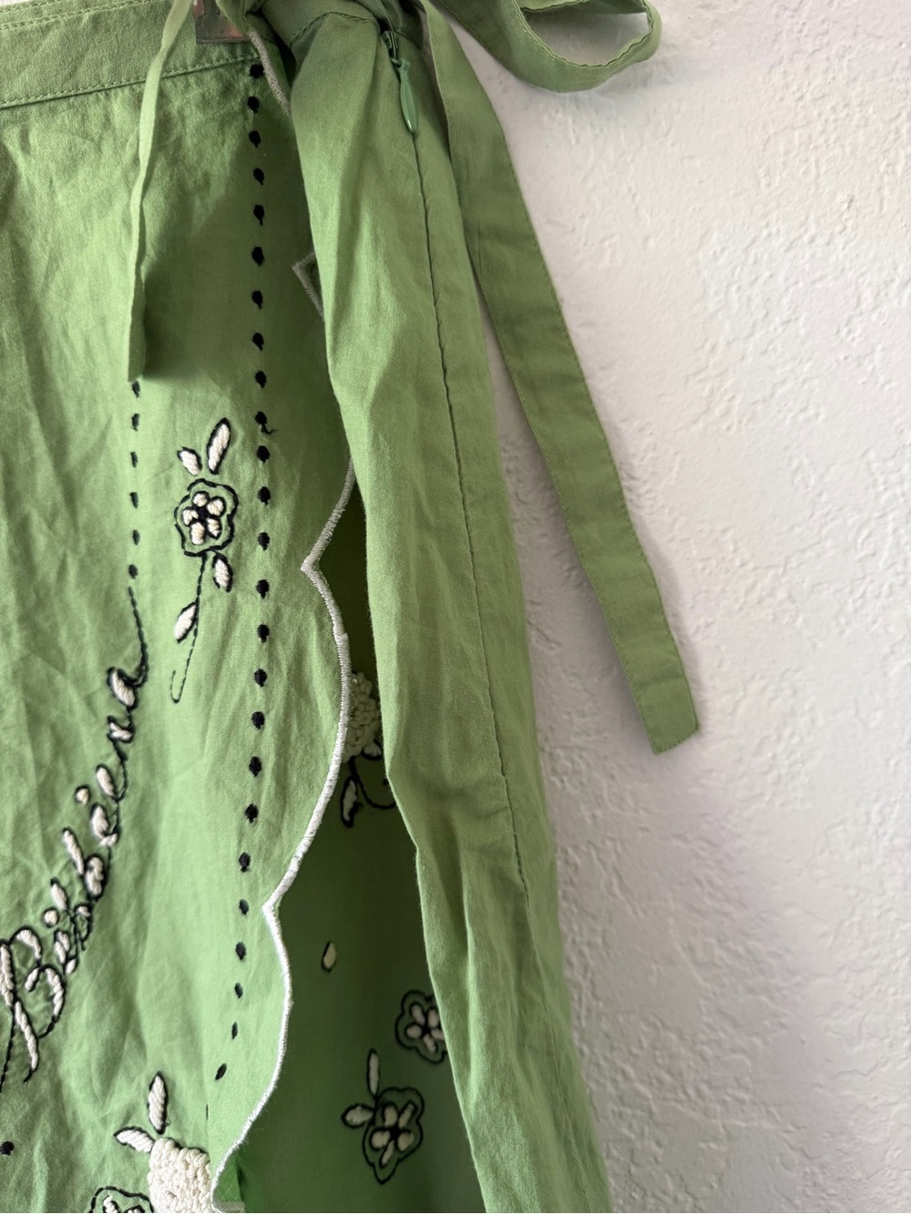 Odille Green Wrap Skirt with Cream Ruffle Trim - Picture 2 of 6